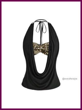 Sequin Sparkly Halter Top Y2K Draped Front Club Crop Top